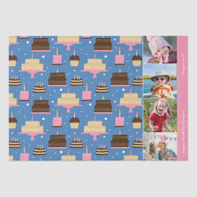 Papel De Seda Nombre personalizado del patrón de pastel de cumpl (Anverso)