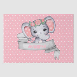 Papel De Seda Nombre personalizado Elefante Niña Rosa y Gris