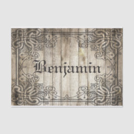 Papel De Seda Nombre personalizado madera oscura adornada de la