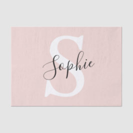 Papel De Seda Nombre personalizado moderno Monograma Pastel rosa
