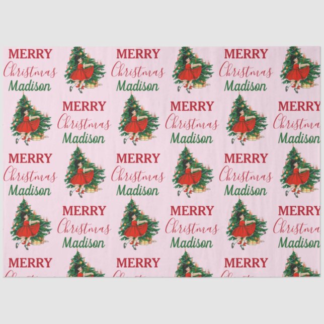Papel De Seda Nombre personalizado Navidades retro Chica Navidad (Anverso)