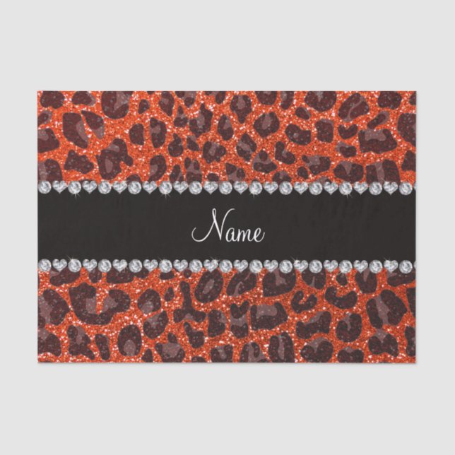 Papel De Seda Nombre personalizado neon naranja purpurina leopar (Anverso)
