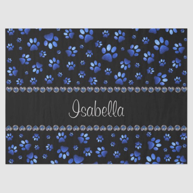 Papel De Seda Nombre personalizado, perras de perro purpurina az (Anverso)