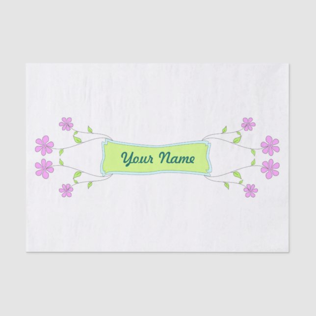 Papel De Seda Nombre rosado del personalizado de las flores (Anverso)