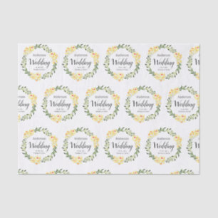 Papel De Seda Nombres de flores amarillas W/C y fecha en boda bl