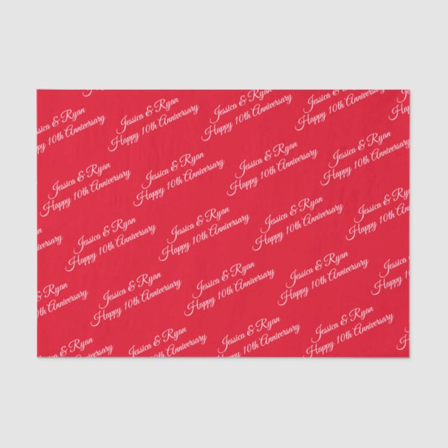 Papel De Seda Nombres DIY, Año Aniversario, Guión Blanco, Rojo (Anverso)