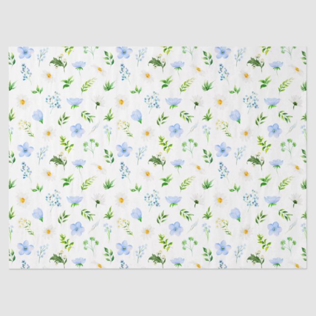 Papel De Seda Nomeolvides y margaritas con patrón de follaje (Anverso)
