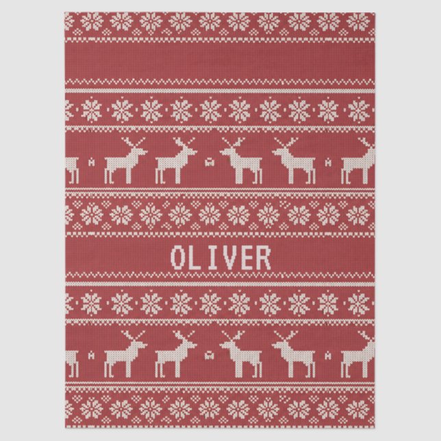 Papel De Seda Nordic Reindeer Knit Pattern Personalized (Anverso)