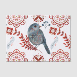 Papel De Seda Nórdico Blue Songbird Watercolor Arte Folclórico