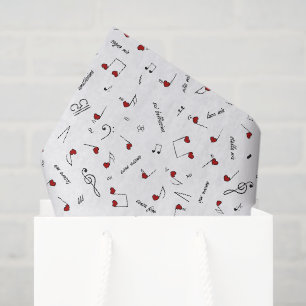 Papel De Seda Notas de Amor Corazón Rojo Notación Musical