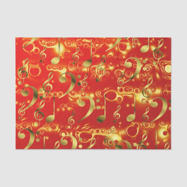 Papel De Seda notas musicales doradas en rojo (Anverso)