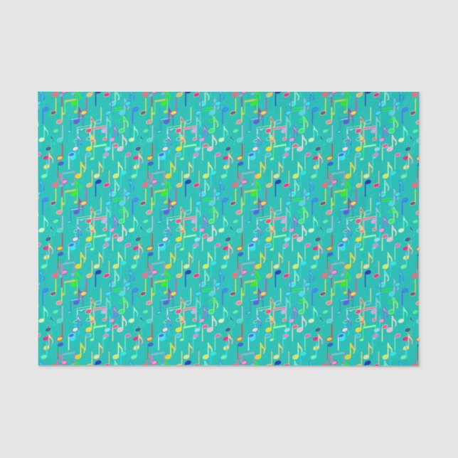 Papel De Seda Notas musicales impresas - turquesa, multi (Anverso)