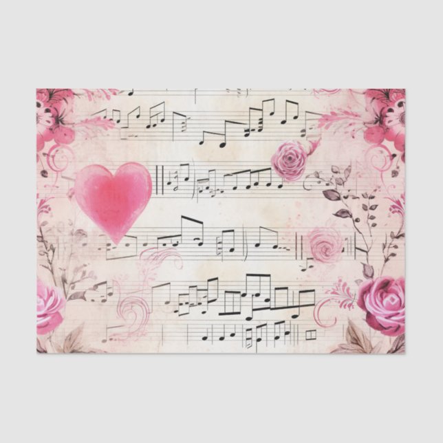 Papel De Seda Notas musicales y Rosas Diseño vintage (Anverso)