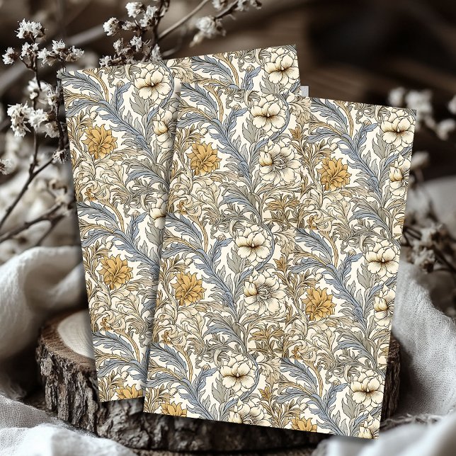 Papel De Seda Noveau de arte Morris flores blancas de marfil azu (Art nouveau Morris pastel blue ivory white flowers Tissue Paper)