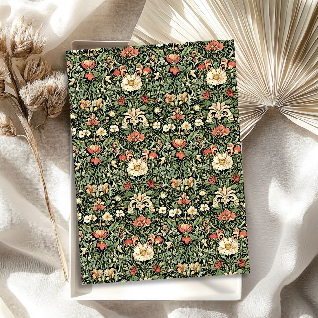 Papel De Seda Noveau de arte Morris verde pastel melocotón flor (Art nouveau Morris pastel green peach blush flower Tissue Paper)