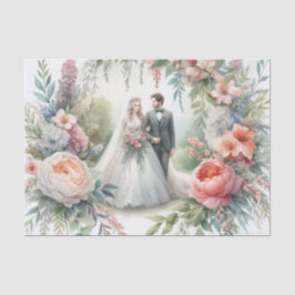 Papel De Seda Novia Novio Boda Acuarela Elegante