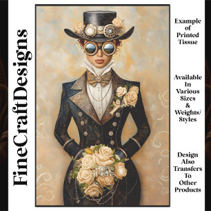 Papel De Seda Novia Victoriana Glamurosa y Flores R8 Decoupage