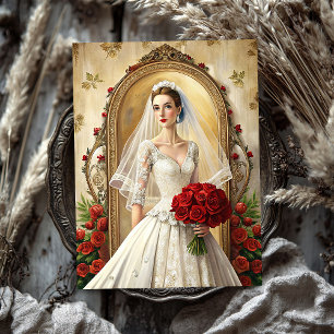 Papel De Seda Novia victoriana vintage con ramo de rosas rojas