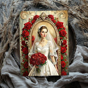 Papel De Seda Novia victoriana vintage con ramo de rosas rojas