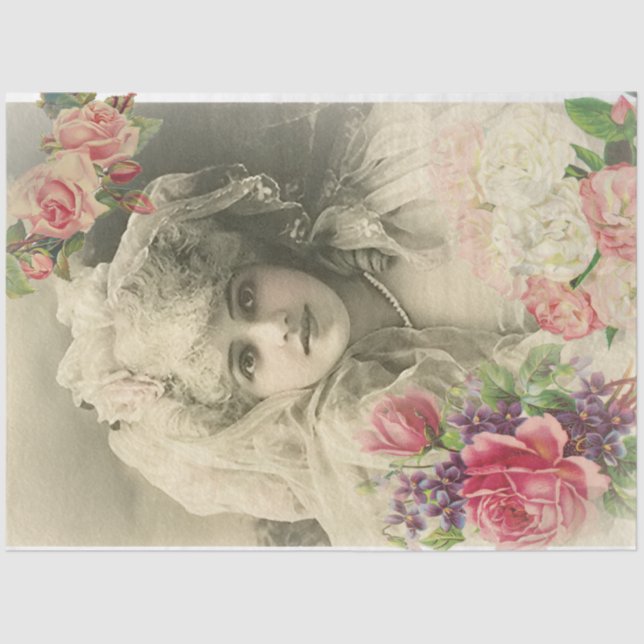 Papel De Seda Novia Vintage con Rosas (Anverso)