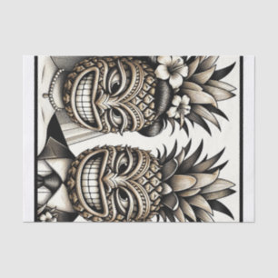 Papel De Seda Novia y Novio Cabeza de Tiki de Piña Aloha Boda