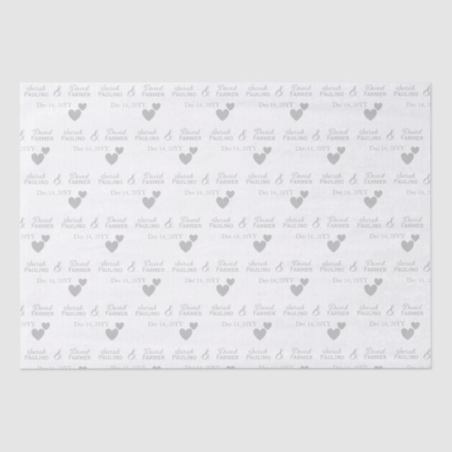 Papel De Seda Novia y Novio Personalizados Corazones de Plata Bo (Anverso)