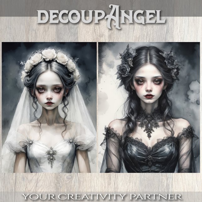 Papel De Seda Novias gemelas en blanco y negro - Decoupage - (Subido por el creador)