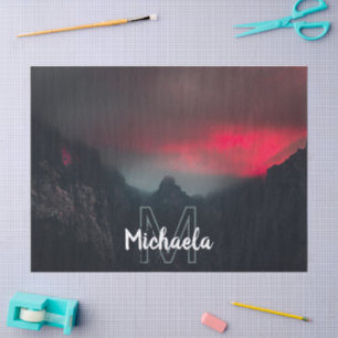 Papel De Seda Nubes ardientes, niebla y monograma de montañas