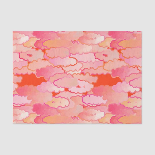 Papel De Seda Nubes japonesas, puesta del sol, coral, fucsia, (Anverso)
