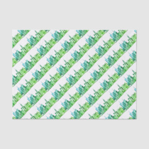 Papel De Seda Nueva York Green Vintage Skyline Watercolor