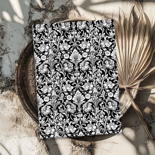 Papel De Seda Nuevo arte Morris arroz floral blanco y negro (Art nouveau Morris black and white floral rice Tissue Paper)