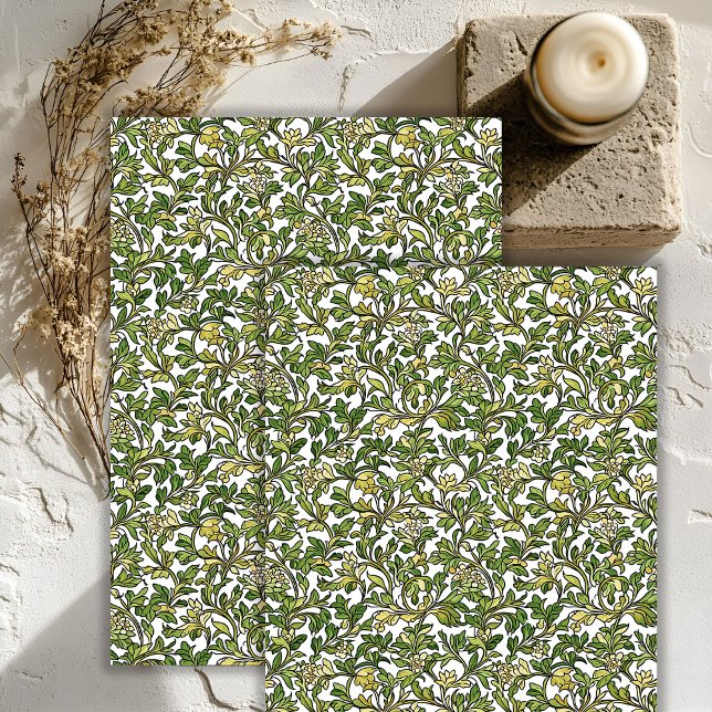 Papel De Seda Nuevo arte Morris hojas verde pastel arroz (Art nouveau Morris pastel green leaves rice Tissue Paper)