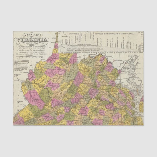 Papel De Seda Nuevo mapa de Virginia (Anverso)
