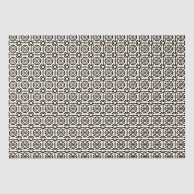 Papel De Seda Nuevo patrón de mosaico español negro y crema (Anverso)