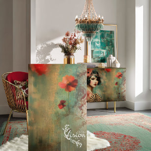 Papel De Seda Nuevos Patrones, Floral Desvanecido, Rojo y Verde