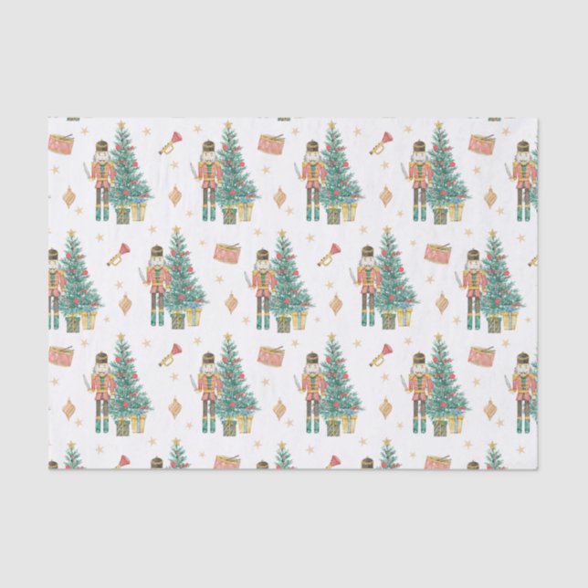 Papel De Seda Nutcracker acuarela y árbol de Navidad (Anverso)