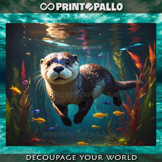 Papel De Seda Nutria submarina nadando con pececitos (Subido por el creador)