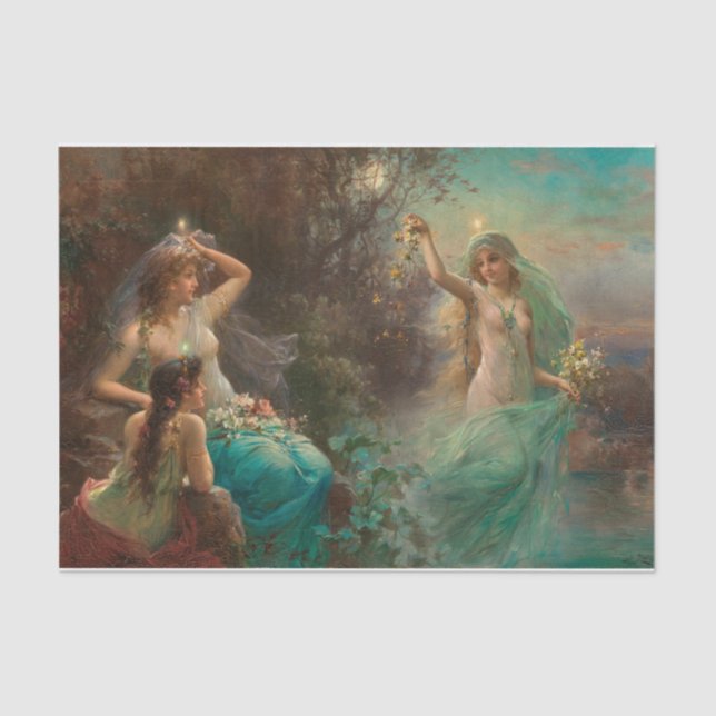 Papel De Seda Nymphen bei Sonnenaufgang por Hans Zatzka (Anverso)