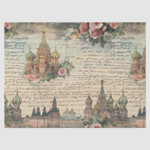 Papel De Seda Obra de arte de Moscú con flores vintage - Guión m