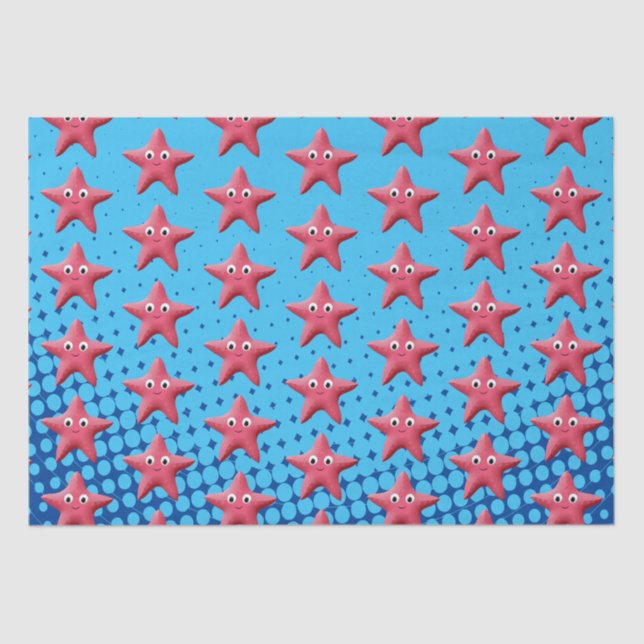 Papel De Seda Océano azul marino Starfish Rosa (Anverso)