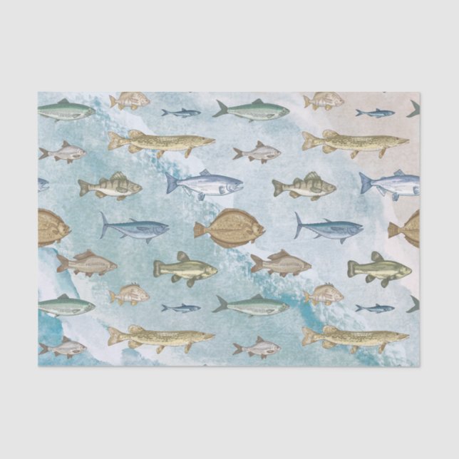 Papel De Seda Océano azul Marítimo Náutico (Anverso)