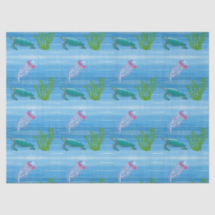 Papel De Seda Océano con Tortuga y Medusa