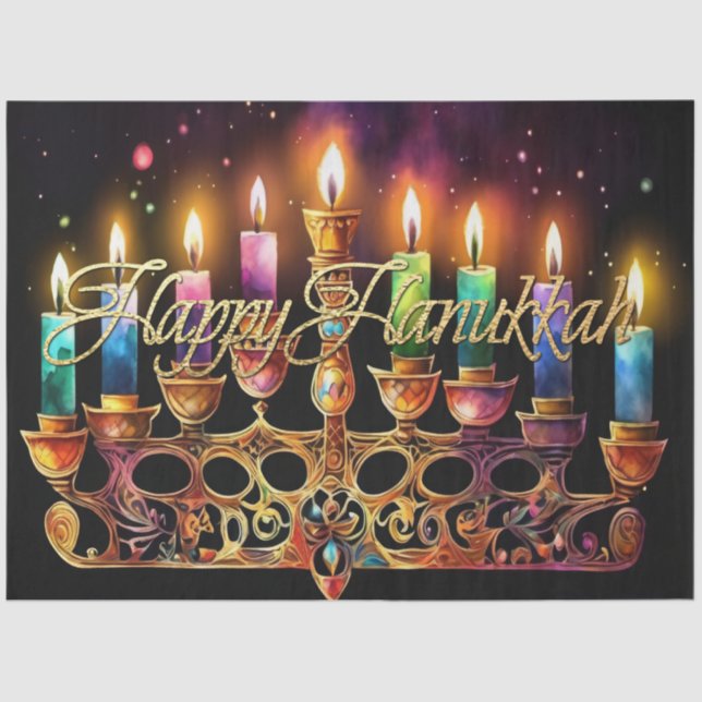 Papel De Seda ¡Ocho noches de luz! Acuarela Menorah (Anverso)