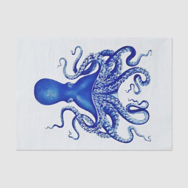 Papel De Seda Octopus azul sobre fondo blanco (Anverso)