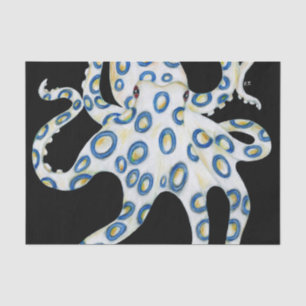 Papel De Seda Octopus de anillo azul Tentacles negras
