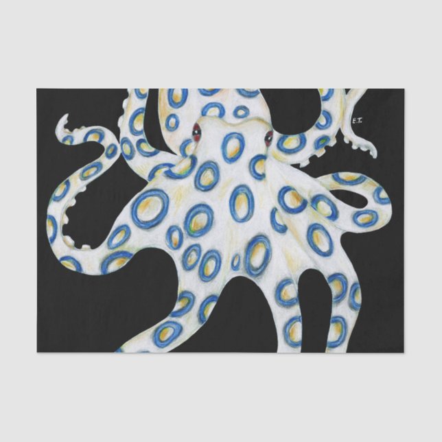 Papel De Seda Octopus de anillo azul Tentacles negras (Anverso)