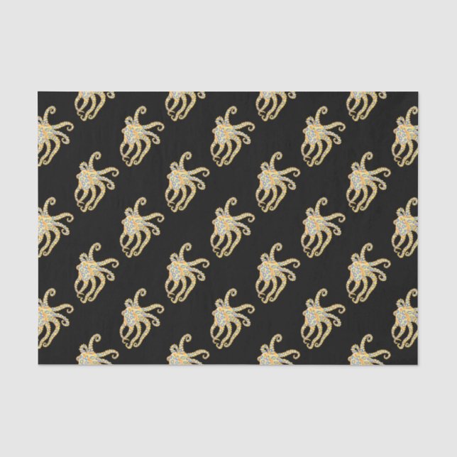 Papel De Seda Octopus del anillo azul en negro (Anverso)