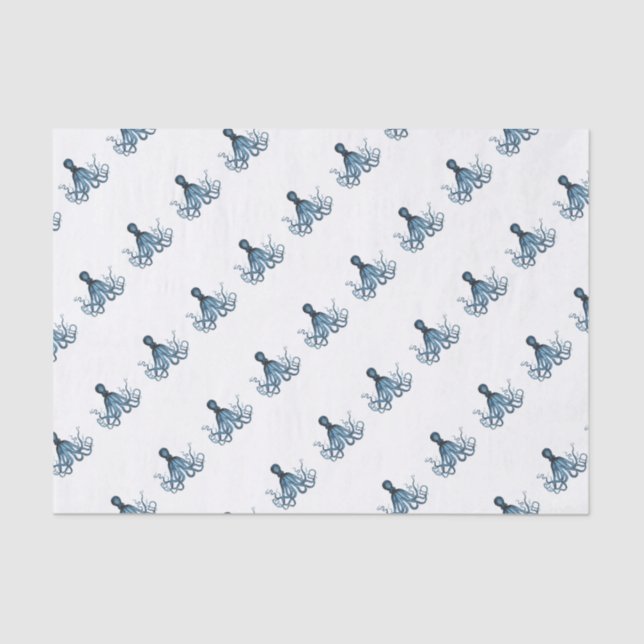 Papel De Seda Octopus kraken playa costera náutica océano azul (Anverso)
