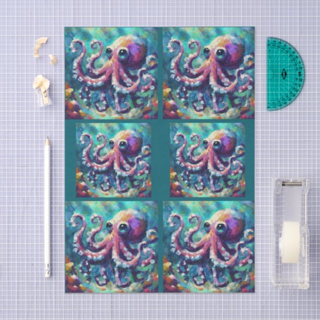 Papel De Seda Octopus Nautical Beach Coastoupage (Artesanía)