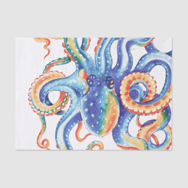 Papel De Seda Octopus Tentacles Colorous Watercolorido Art (Anverso)